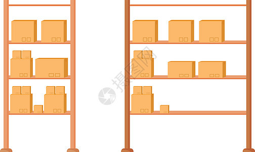 仓库架子平板颜色矢量物体集房间货架香椿货物办公室工厂网络船运运输成套图片