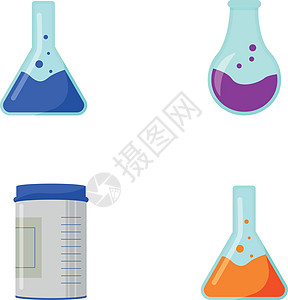 化学容器平板彩色矢量物体学校实验室探索香椿实验教育瓶子物品烧杯玻璃图片