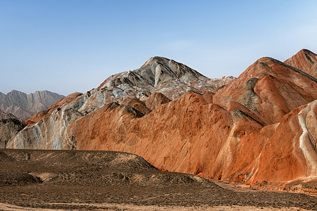 张掖七彩丹霞中国亚山地公园的彩虹山脉地貌旅行风景远足条纹首脑丹霞蓝色地质学岩石背景