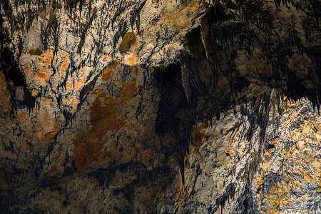 地下洞穴纹理闭合照片洞穴学美丽岩石天花板编队石窟隧道石头石笋钟乳石背景图片
