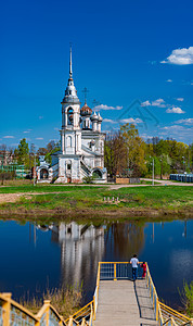 俄罗斯Vologda教堂 宗教和旅行蓝色信仰建筑学历史地标文化天炉圆顶日落教会图片