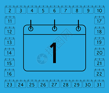 31天日历的方形大纲中的一组数字( 31天)背景图片