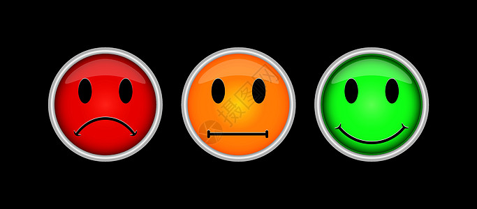三个彩色按钮 带有情感 乐趣 悲伤的符号图片