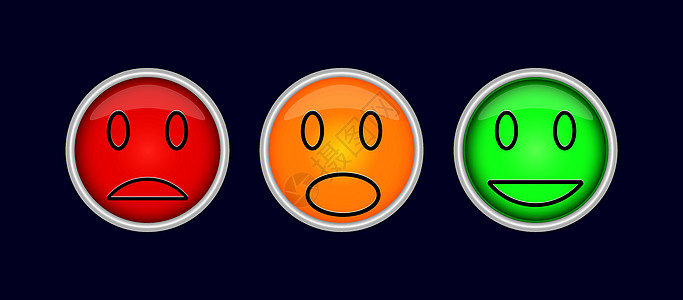 三个色彩多彩的按钮 带有情感 悲伤 乐趣 i等符号图片