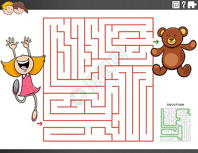 与女孩和泰迪熊玩迷宫教育游戏图片
