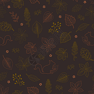 手画的秋天落叶 在深褐色背景上无缝图案 用于装饰 造型 纺织 纺织 印刷或壁纸图片