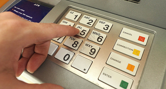 自动取款机和特写手服务卡片借方键盘信用数字别针现金展示银行图片
