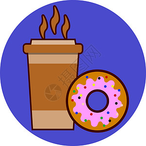 背景上孤立的咖啡杯和甜甜圈图标矢量插图图片