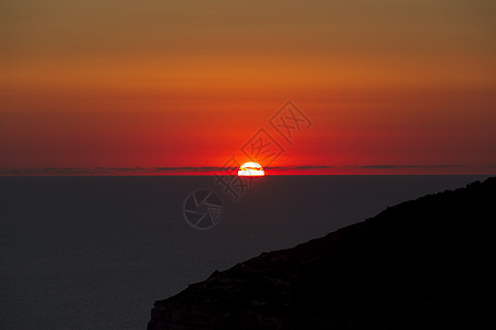 丁利断崖日落地平线悬崖天空海洋红色热带太阳海岸线图片