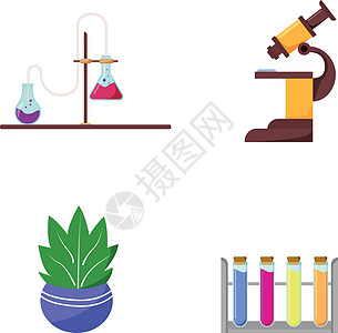 实验室设备平板彩色矢量物体套件香椿工具科学药店网络动画片大学物品微生物学技术图片