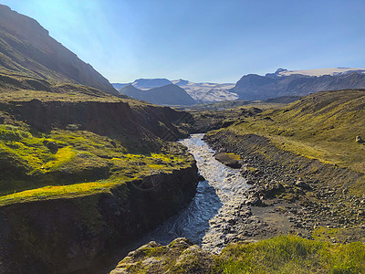 冰岛的戏剧风景与马尔卡夫约特峡谷和河流 在的不朽之地山脉旅行远足自然航班高视角绿色戏剧性旅游峡谷图片