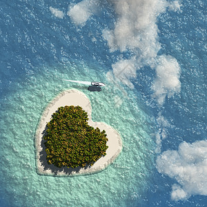 心脏岛蓝色支撑绿洲旅游热带心形异国旅行渲染海滩图片