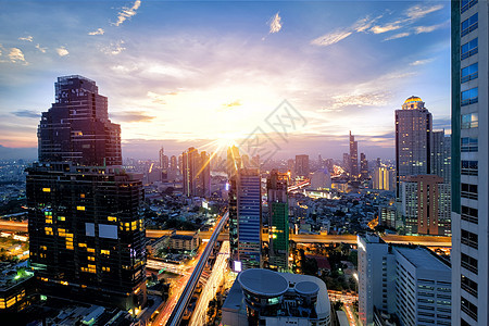 曼谷城市日落之景中心天际街道地标酒店商业风景公园住宅首都图片