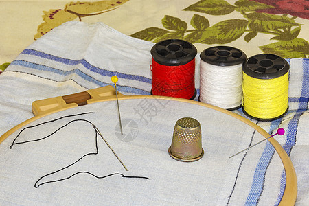 刺绣架上用针头 裁缝针针纹的材料图片
