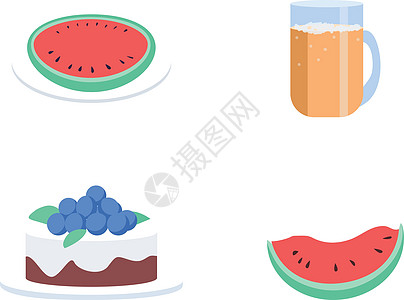 夏日零食平板彩色矢量对象集图片