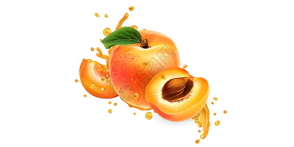 并用果汁喷洒的果汁粉碎了整片杏子飞溅咖啡店厨房饮料餐厅营养健康食物插图菜单图片