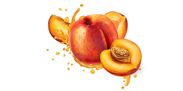 整片桃子和果汁的花朵健康菜单营养味道咖啡店食谱飞溅插图液体维生素图片