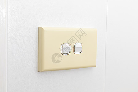 白砖墙上的双光开关住宅棕色照明公用事业白色瓷砖电气塑料浴室褪色图片