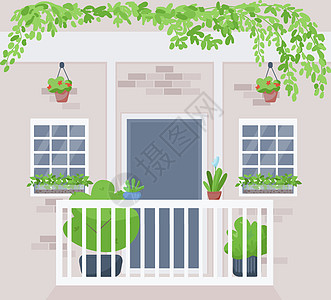 Windowill 城市花园平板彩色矢量插图图片