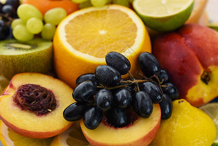 桌上的水果柚子红色饮食情调收成香蕉桃子食物热带菠萝图片