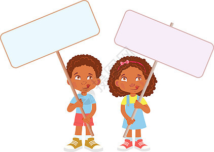 非洲儿童举旗横幅木板海报情感女孩小样展示黑色空白孩子舌头图片