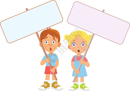 持有儿童旗帜的儿童木板横幅海报小样空白女孩情感展示孩子图片