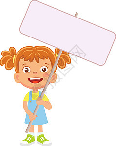 持有旗帜的女童海报孩子小样木板横幅展示女性背景图片