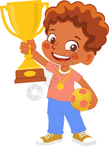 男孩足球运动员获胜者优胜者孩子活动卡通片运动金子竞赛黑色童年学校图片