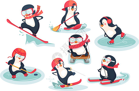 冬季活性企鹅概念插图活动竞赛卡通片游戏孩子婴儿图片