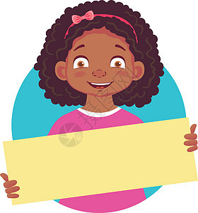 手持空白海报的非洲女孩女性床单横幅广告牌广告微笑快乐插图学生卡片图片