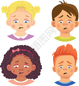一套女孩和男孩的性格头发孩子情感童年符号快乐表情沉思情绪化压力图片