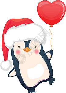企鹅持有气球动物派对卡通片红色背景图片