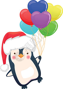 企鹅持有气球细绳白色生日动物派对插图乐趣红色艺术卡通片图片
