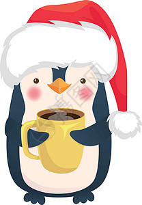 企鹅拿着一杯咖啡卡通片动物杯子咖啡店图片