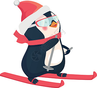 滑雪上企鹅季节婴儿卡通片滑雪板滑雪者雪堆图片