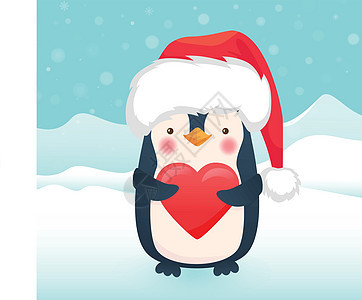 有心脏的企鹅展示婴儿卡通片卡通动物礼物背景图片