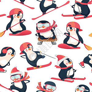 企鹅无缝模式包装装饰风格动物纺织品企鹅织物孩子们绘画婴儿背景图片