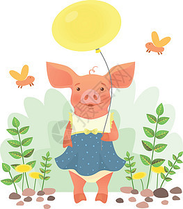 养猪袋气球婴儿粉色庆典农场生日礼物快乐草地小猪卡通片图片