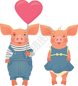 两只猪抱着心热恋幸福家庭男朋友情侣插图夫妻情人卡通片男性图片