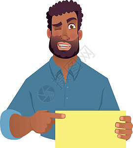 持有空白卡的非洲男子爆炸卡片插图黑人黑色推介会床单木板手指员工图片