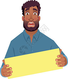 持有空白卡的非洲男子海报男性商业衬衫人士情感插图办公室黑人手臂图片
