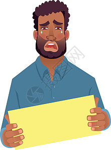 持有空白卡的非洲男子哭泣图表招牌眼泪泪珠海报手臂木板笔记插图图片