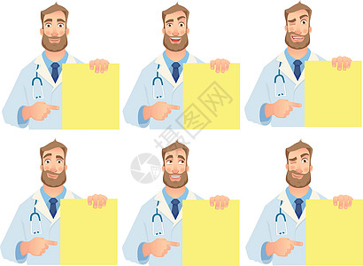 持有空白横幅的医生  一套药品专家卫生处方医学快乐男人喜悦体检保健图片