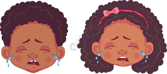 A 非洲男女儿童的脸男生尖叫卡通片爆炸头发女孩孩子们化身情感哭泣图片