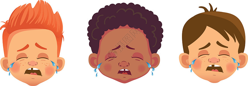 男孩字符组的表情情感哭泣眼泪化身尖叫爆炸泪珠插图孩子们卡通片图片