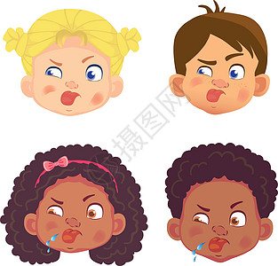 女孩和男孩的性格孩子们情感展示舌头卡通片青少年爆炸插图图片
