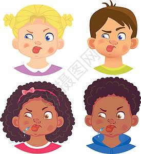 女孩和男孩角色组合卡通片爆炸插图情感孩子们青少年舌头展示图片