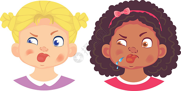 女孩字符集插图孩子们女性爆炸展示青少年卡通片舌头情感图片