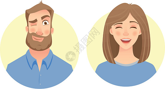 男性和女性的表情潮人圆圈插图微笑女孩学生用户男人青少年喜悦图片
