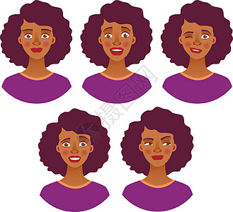 African 妇女系列肖像画头发女人情感女性爆炸女孩黑色女士微笑插图图片